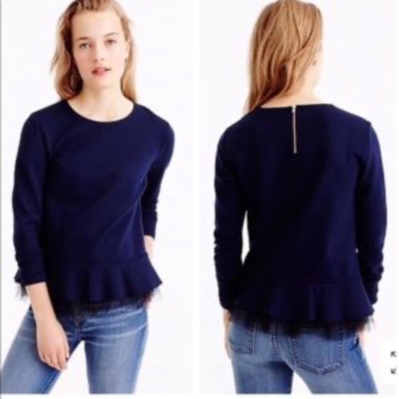 J. Crew Sweaters - EUC J. Crew Navy Sweater Black Tulle Peplum Hem Size Medium